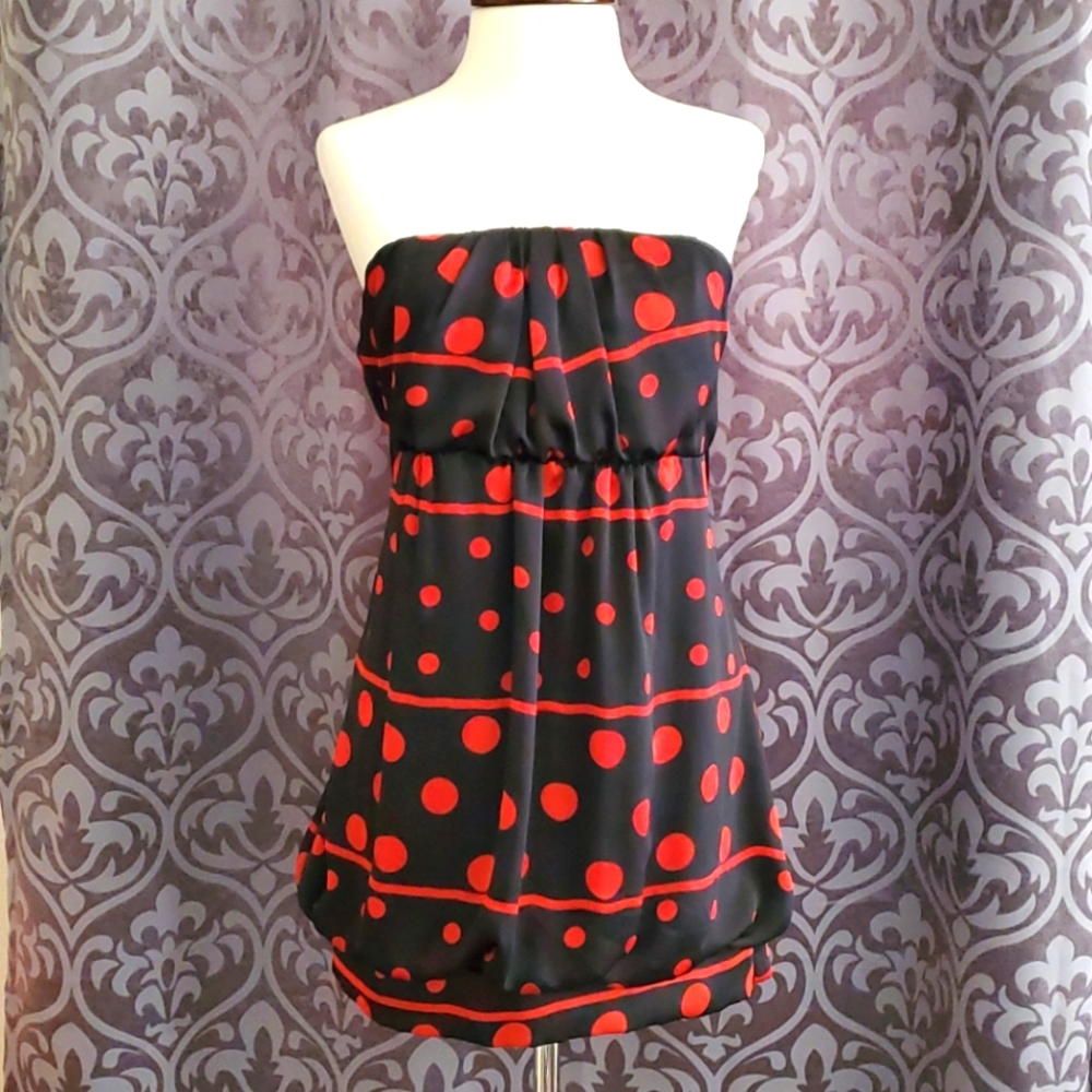 Red & black polka-dot mini dress Size S by Monaco